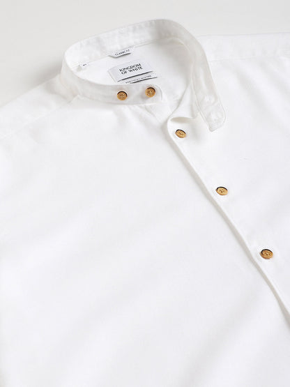 Extended Mandarin Collar White Shirt - Explore