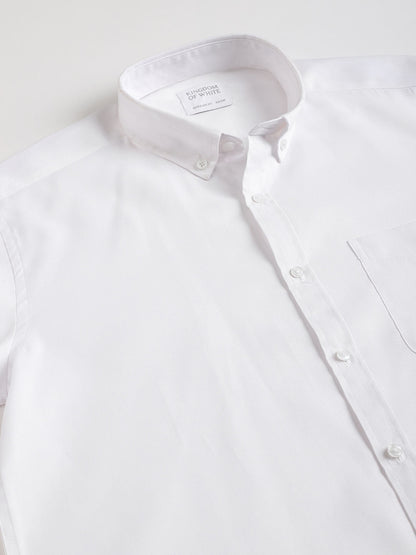 Buttondown Collar Structured Dobby White Shirt - Berlin