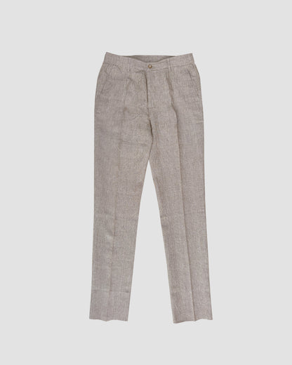 Bare Brown Relax Fit Linen Check Trouser with side Elastic - Brown