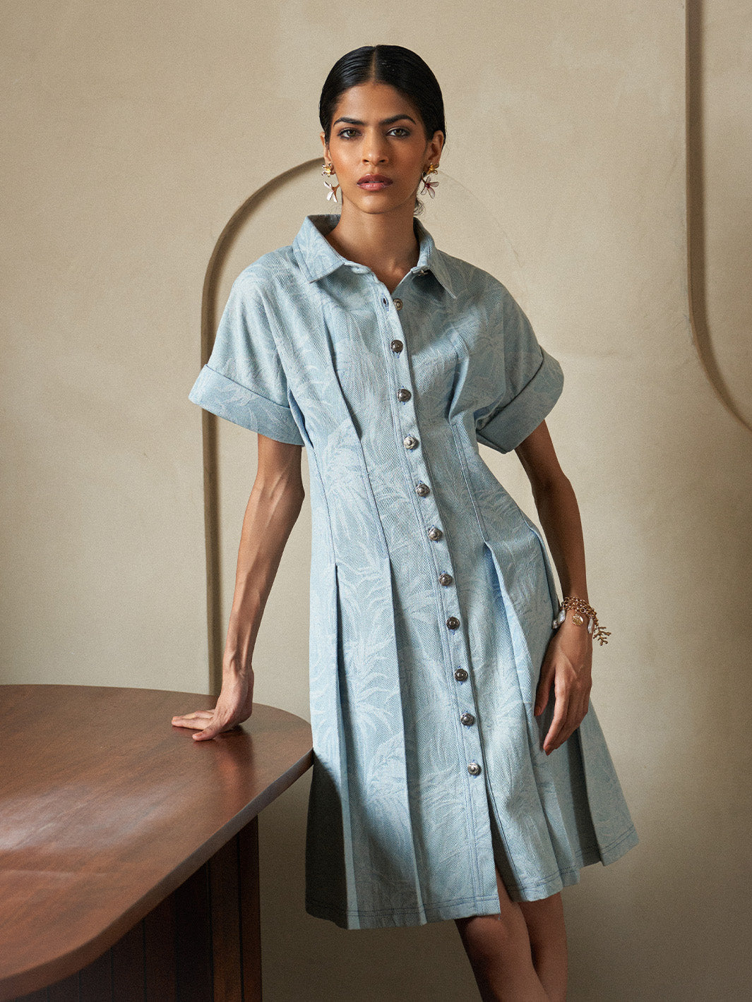 Flora jacquard Denim Dress