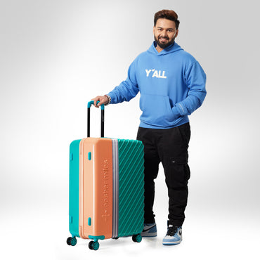 Nasher Miles Vegas Hard-Sided Polycarbonate Check-in Luggage Peach&Sea Blue 24 inch |65 Trolley Bag