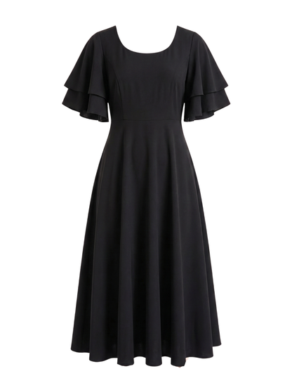 Stretchable Ruffled Sleeve Fit & Flare Dress