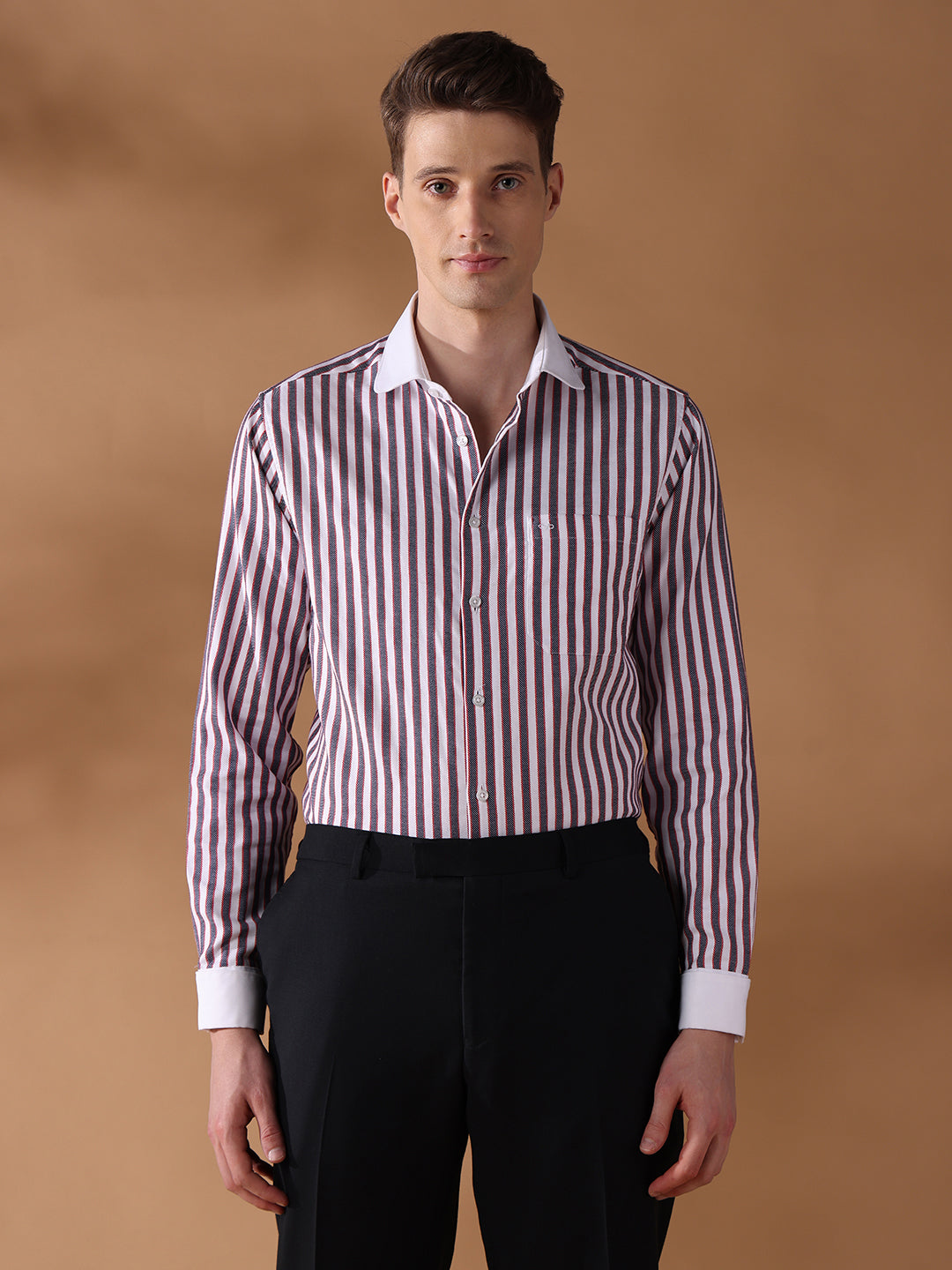 Grey Regular Fit Striped Formal Shirt for Men (DRILO)