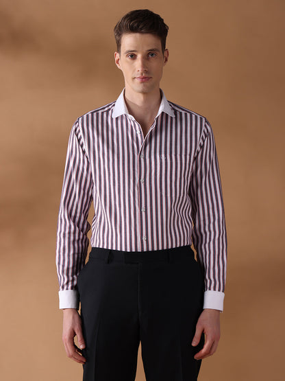 Grey Regular Fit Striped Formal Shirt for Men (DRILO)