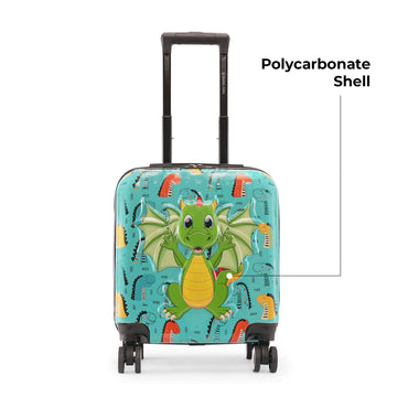 Nasher Miles Tic Tac Toe Polycarbonate Hard-Sided Cabin Luggage for Kids Green 44|17inch Kids Trolley Bag | Fantasy Dragon