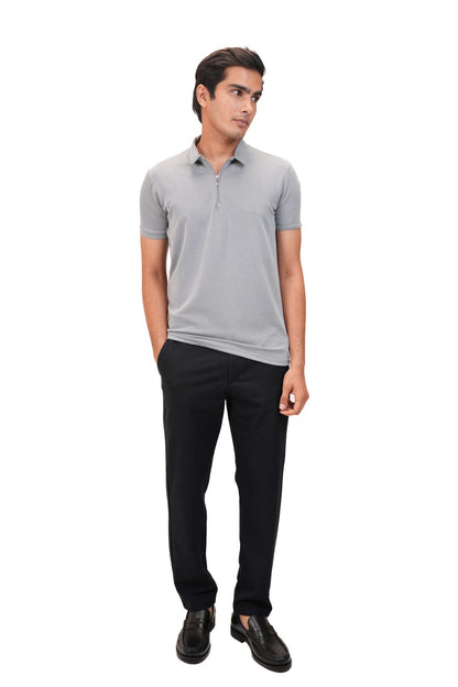 Suede Zipper Polo- Storm Grey