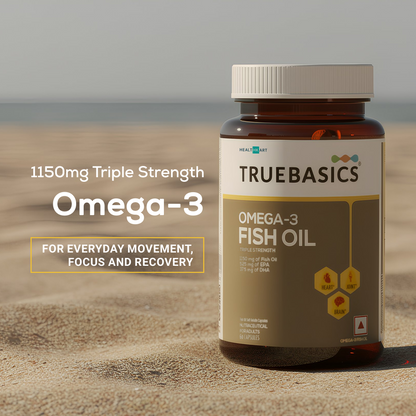 3X Strength Omega-3 Fish Oil, 60 Capsules | 1150mg Omega, 525mg EPA & 375mg DHA | For Healthy Heart, Eyes & Joints