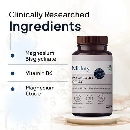 Miduty Chelated Magnesium Bisglycinate (Glycinate) | 1000mg Supplement For Sleep, Stress, Muscle Recovery & Cramps | 400mg Elemental Magnesium | High Absorption with Vitamin B6 | 60 Veg Capsules