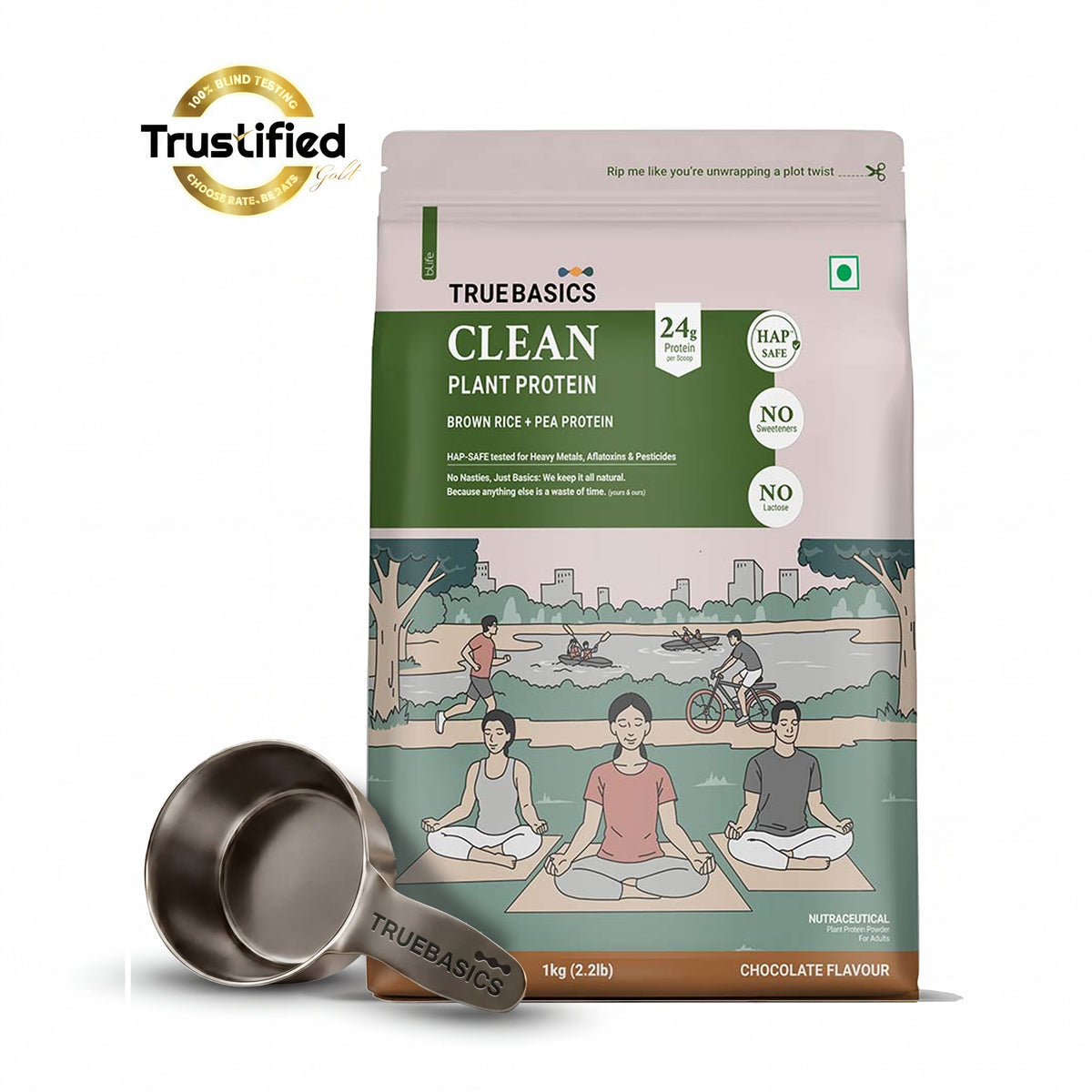 Clean Plant Protein Powder, Chocolate, 1kg | Brown Rice + Pea Protein | 24g Protein per Scoop | Trustified Gold Certified