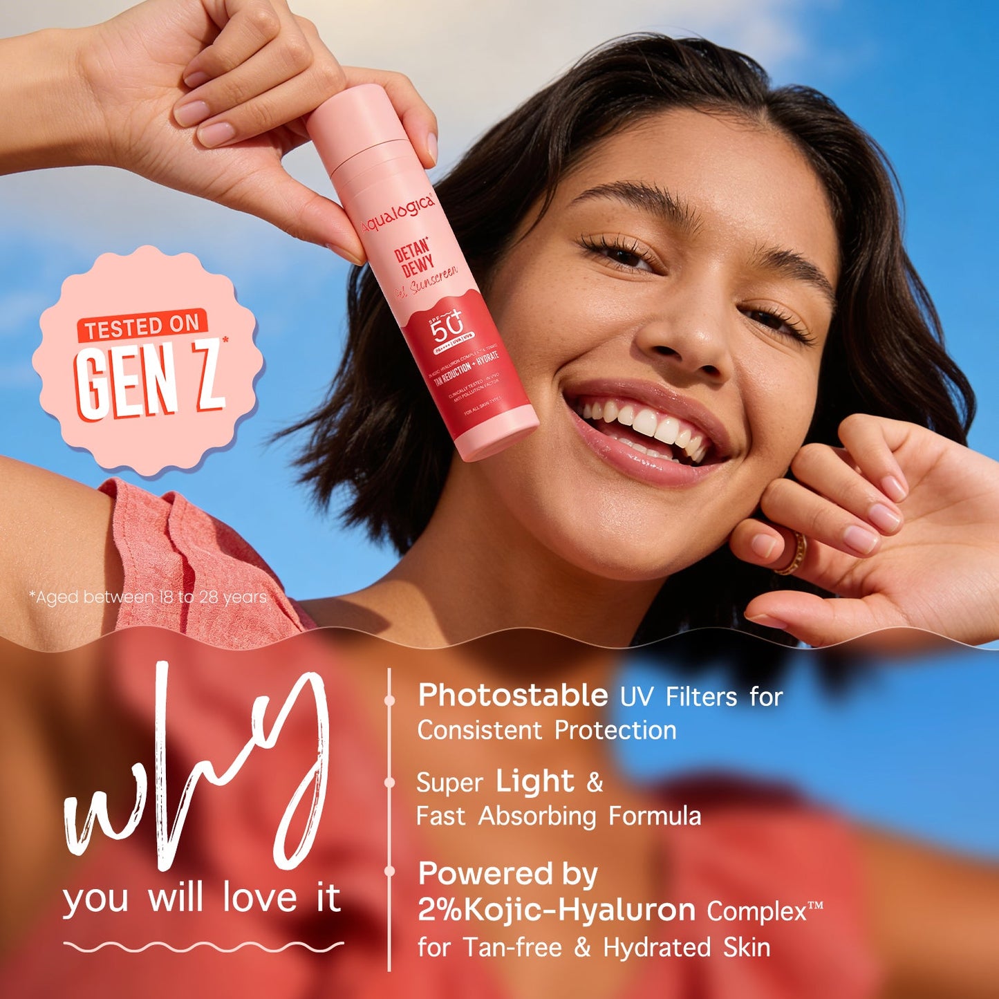 Detan+ Dewy Gel Sunscreen SPF 50+ PA++++ with 2% Kojic-Hyaluron Complexâ„¢ & Wild Berries - 50 g