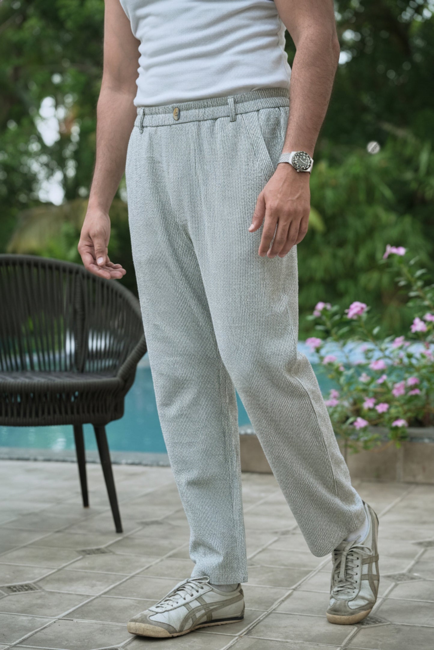 Seer Sucker 100% Cotton Straight Fit Green Pant | Hamptons at Broadway