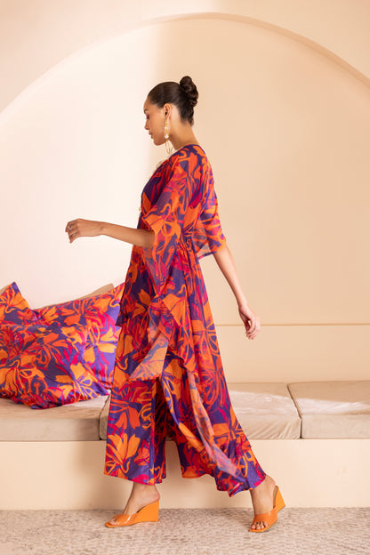 Vibrant Color Pop Printed Kaftan Ensemble