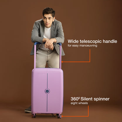 Nasher Miles Dubai TSA Lock Hard-Sided Polypropylene Check-in Luggage 28 inch | 75cm | 8 Wheels Small Trolley Bag for Travel | Suitcase (Lavender Navy Blue)