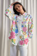 LINEN FLORAL CROSS-STITCH EMBROIDERED SHIRT