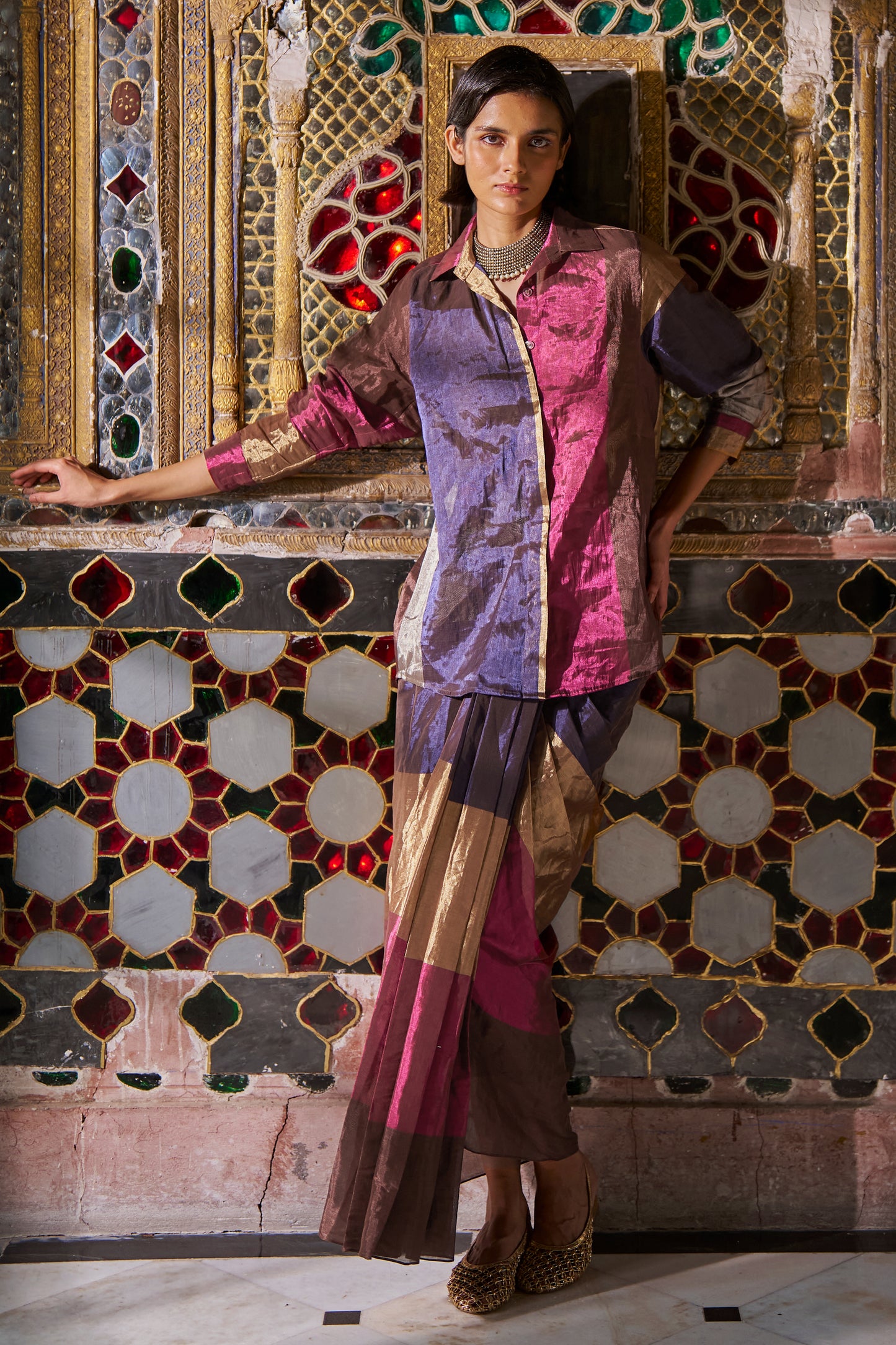 STRIPED BENARES TISSUE SKIRT