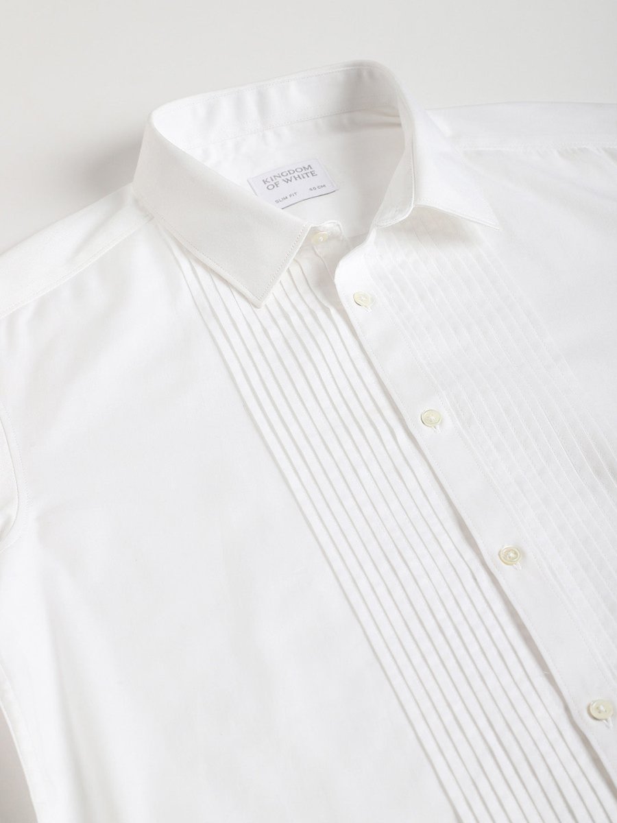 Pleated Premium Satin White Shirt - Tux