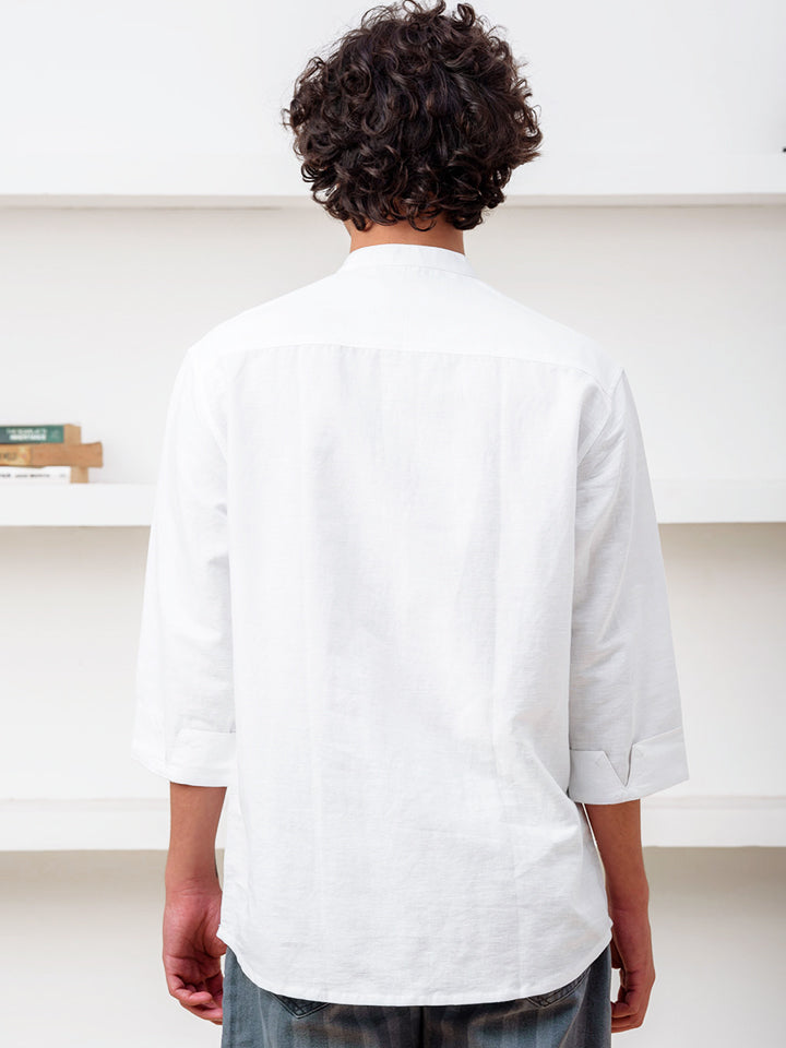 Panel Detail Cotton Linen White Kurta - Halfway