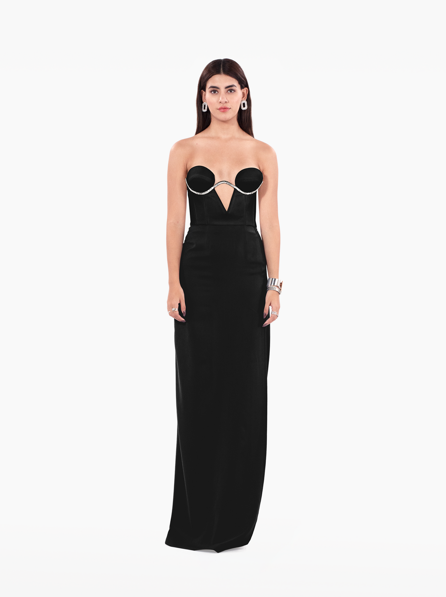 viola skirt - black mercedes maxi skirt with darts and a side slit for formal occasions by SOLÉITE