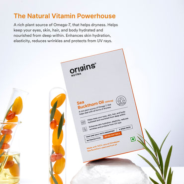 Origins Nutra Sea Buckthorn Oil |Reduce Wrinkles & Pigmentation, Supports Skin Hydration & Elasticity | Sea Buckthorn Oil | GMP Certified | For Men & Women | 28 Capsules.
