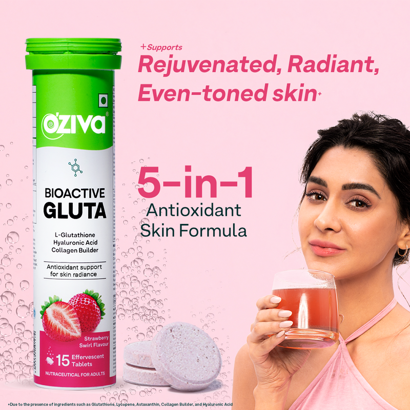 OZiva Bioactive Gluta Fizz Tablet 15 Tabs - Strawberry Swirl