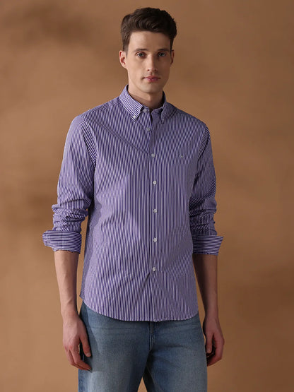 Purple Regular Fit Stripes Formal Shirt for Men (LUDW)