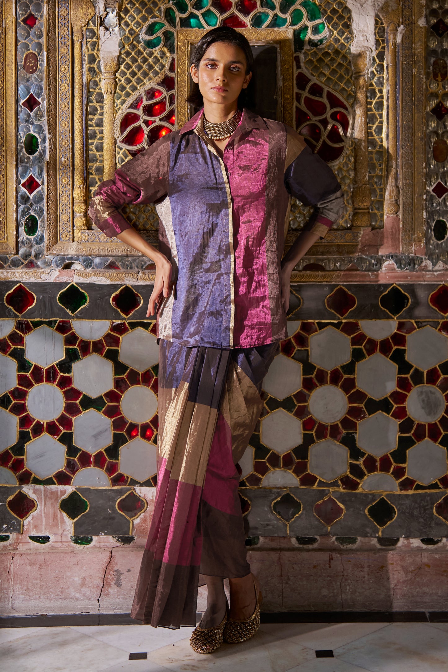 STRIPED BENARES TISSUE SKIRT SET