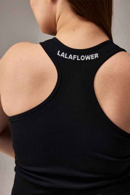 SEAMLESS RACERBACK TOP - BLACK | LALAFLOWER at Broadway