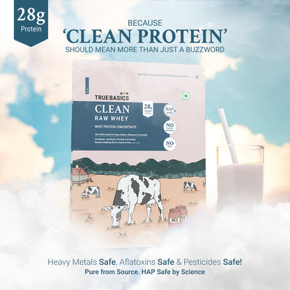 Clean Raw Whey Protein Concentrate Powder, Unflavoured, 1kg | 28g Protein Per Scoop