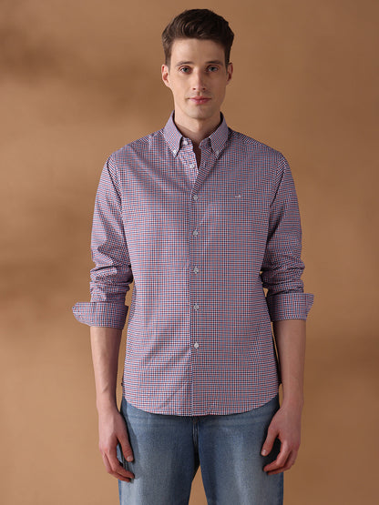 Red Regular Fit Checked Formal Shirt for Men (LEOP)