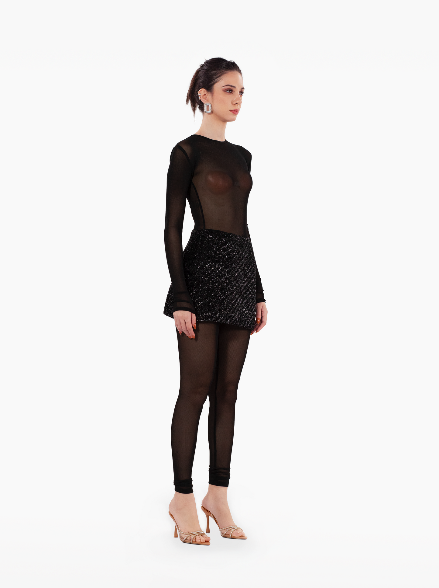 for the night skirt - silver black glitter shimmer party mini skirt with side slit, high waisted skirt for birthday by SOLÉITE
