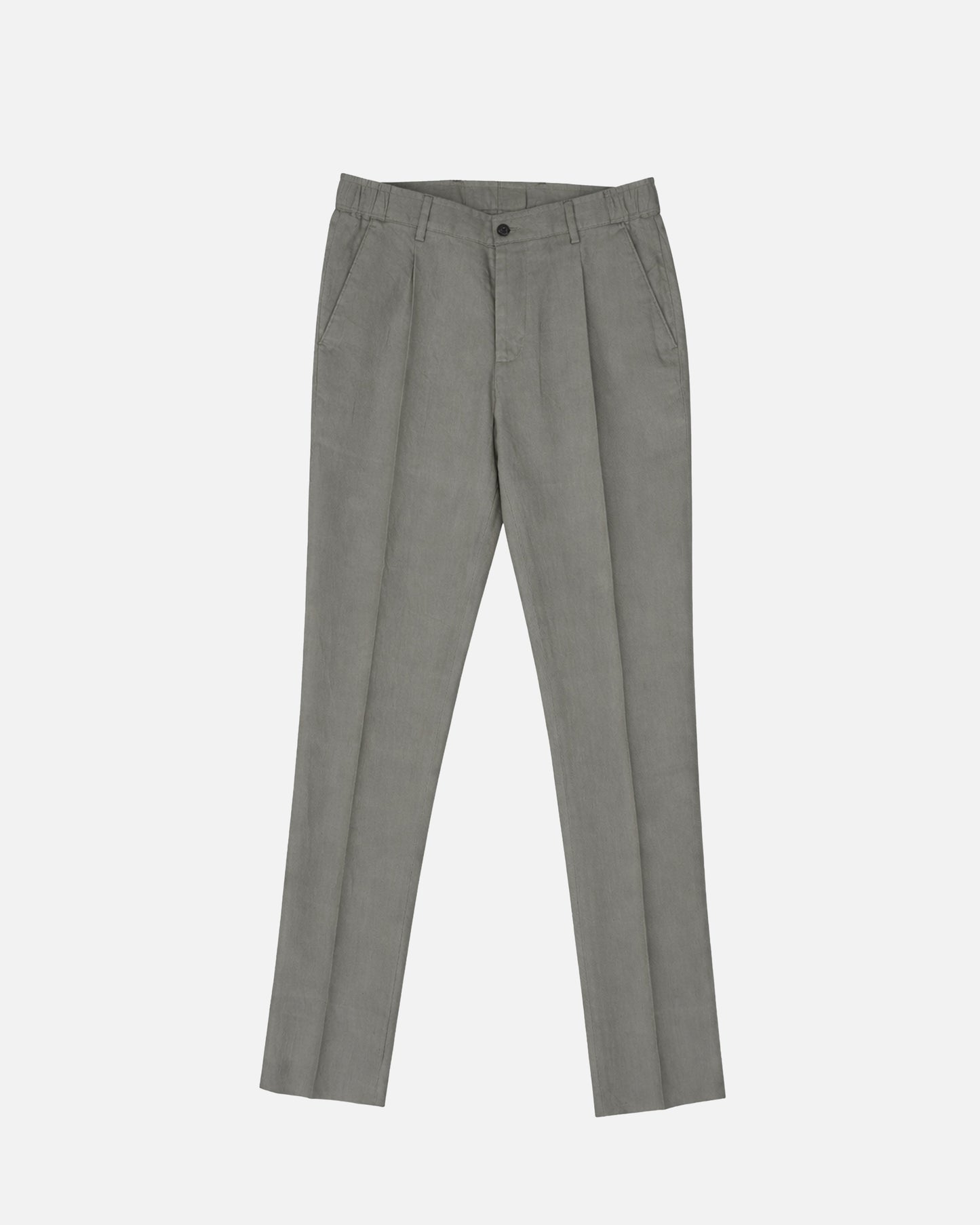 Bare Brown Relax Fit Linen Trouser with Side Elastic - Olive