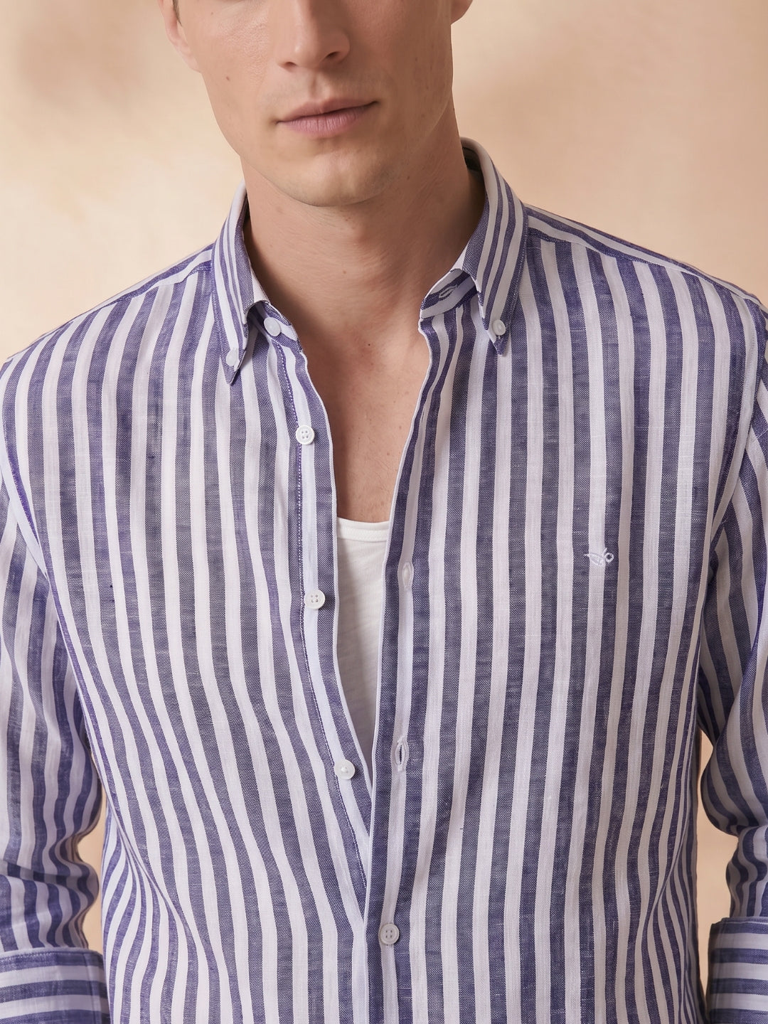 Regular Fit Purple Linen Striped Casual Shirt for Men (LUCID)