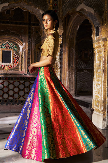 BENARES BROCADE MULTICOLOUR FLARED SKIRT