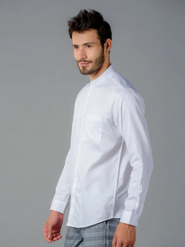 Mandarin Collar Pure Cotton White Shirt - The Founder