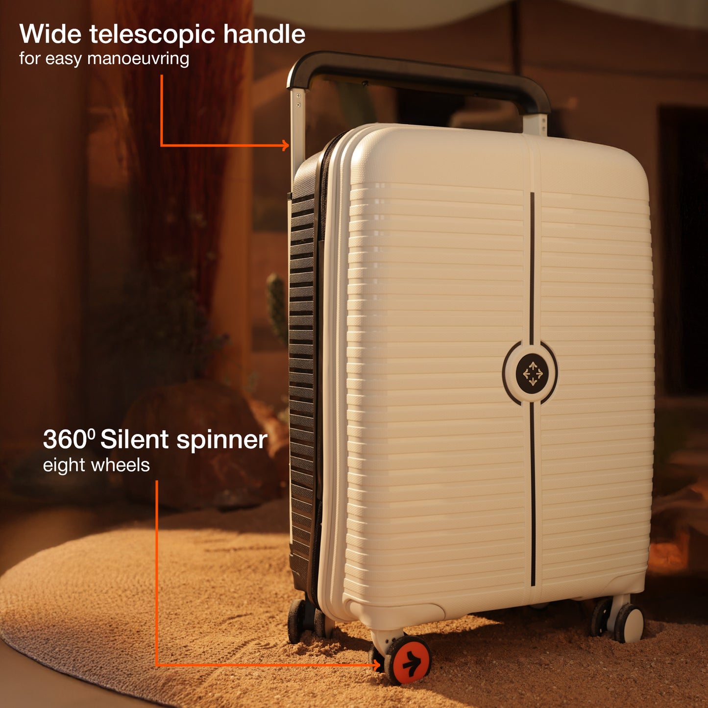 Nasher Miles Dubai TSA Lock Hard-Sided Polypropylene Cabin Luggage 20 inch | 55cm | 8 Wheels Small Trolley Bag for Travel | Suitcase (White Black) | Nasher Miles at Broadway