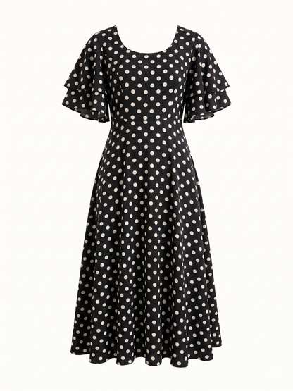 Stretchable Ruffled Sleeve Fit & Flare Dress