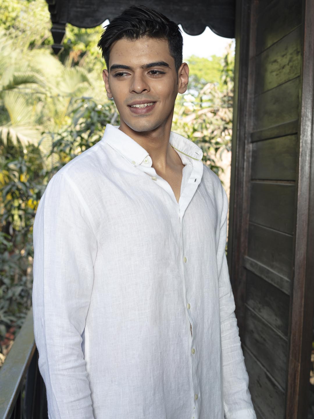 Button Down Collar Linen White Shirt - Serene