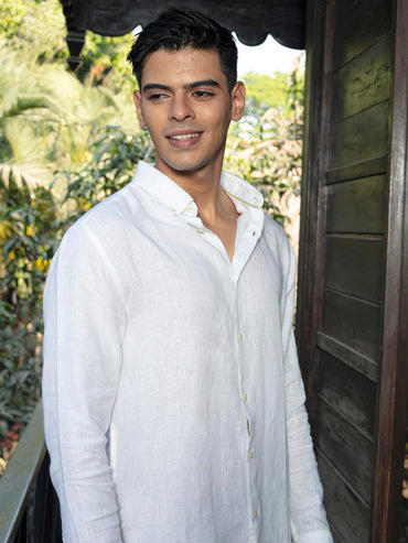 Button Down Collar Linen White Shirt - Serene