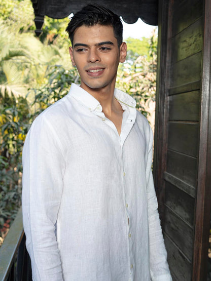 Button Down Collar Linen White Shirt - Serene