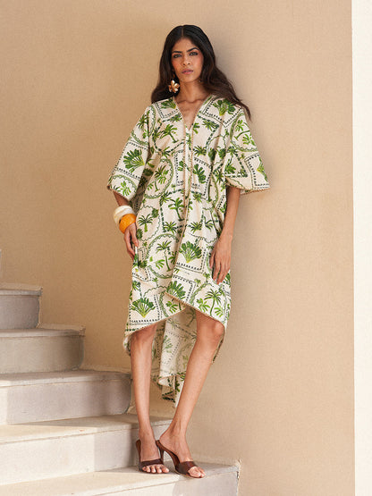 Moana Palm Print Kaftan Dress
