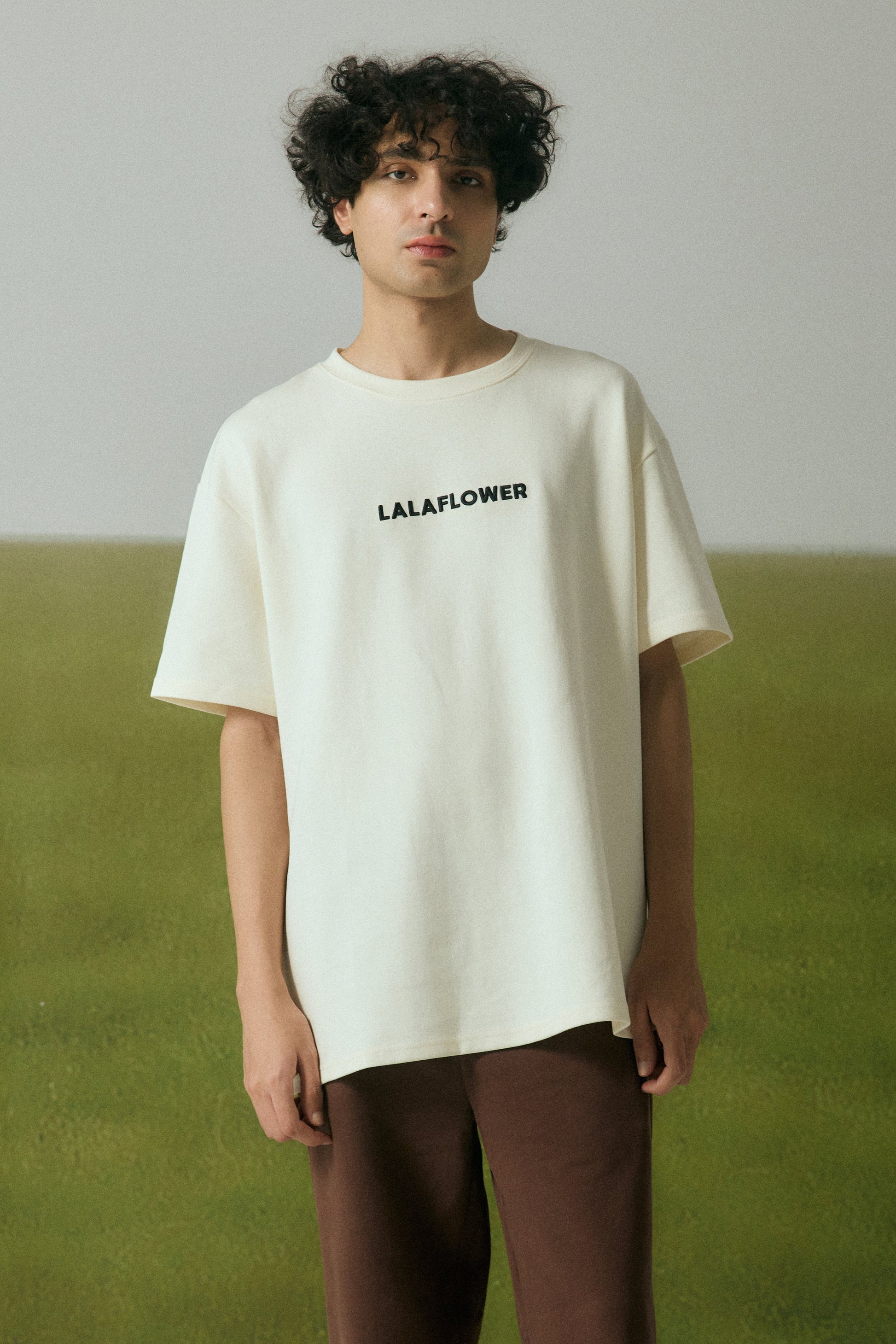 OFF-WHITE OVERSIZED T-SHIRT IN THE LALA GARDEN PRINT | LALAFLOWER at Broadway