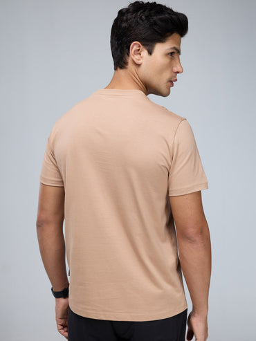 Beige Supima V Neck T-shirt - Regular Fit