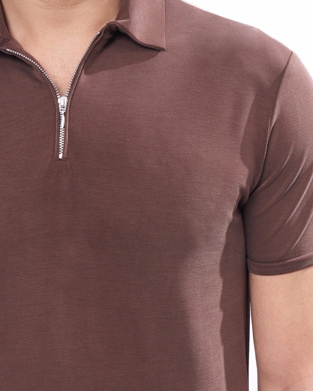 Suede Zipper Polo- Cold Brew