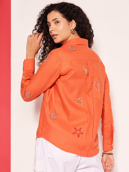 All Over Embroidered Linen Shirt