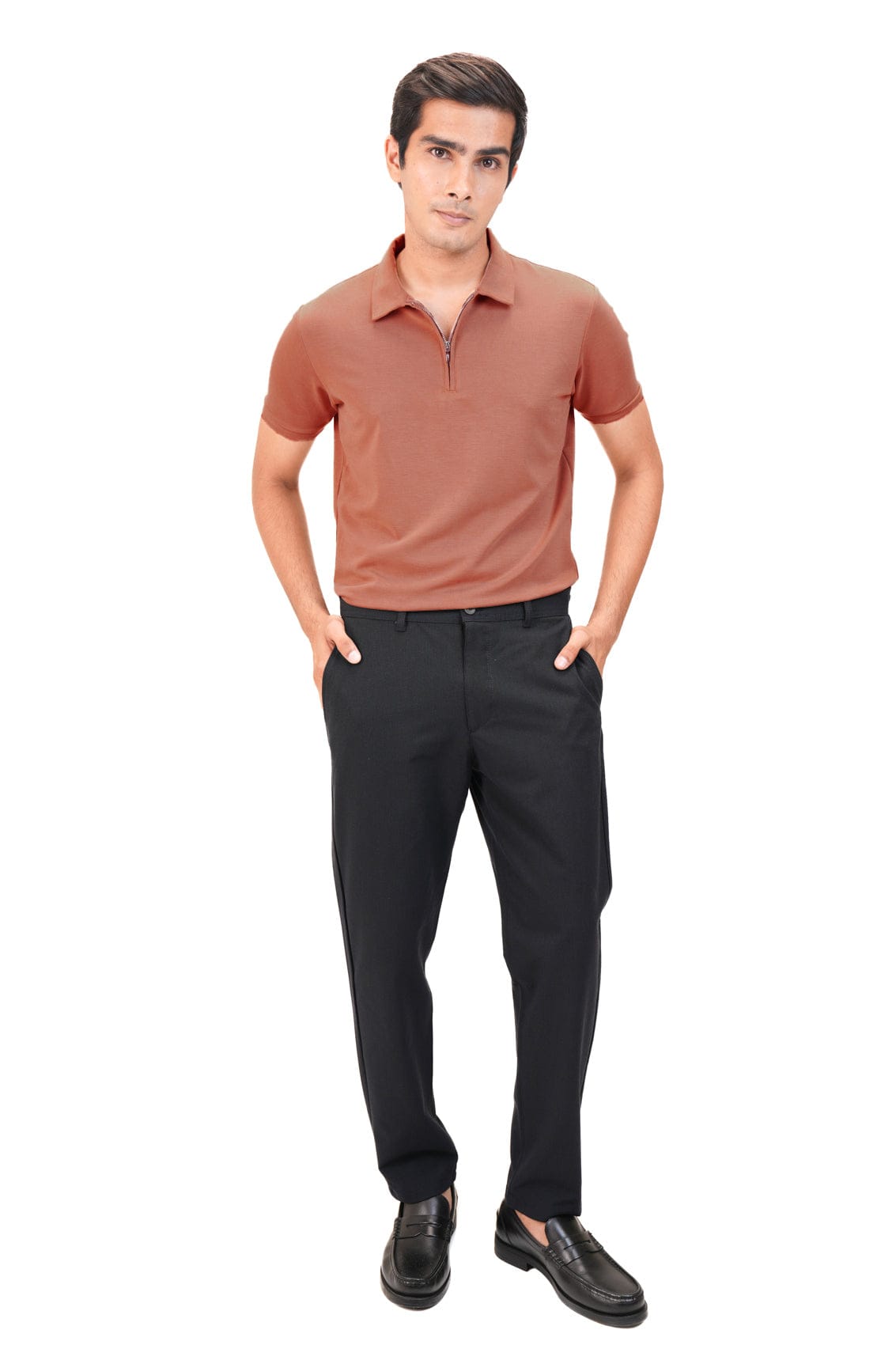 Suede Zipper Polo- Sunset Rust