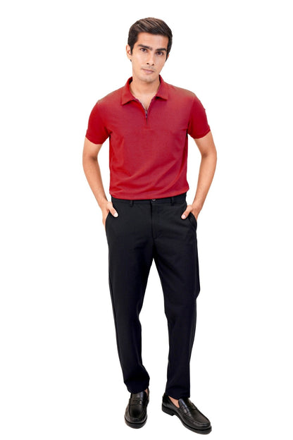 Suede Zipper Polo- Deep Red