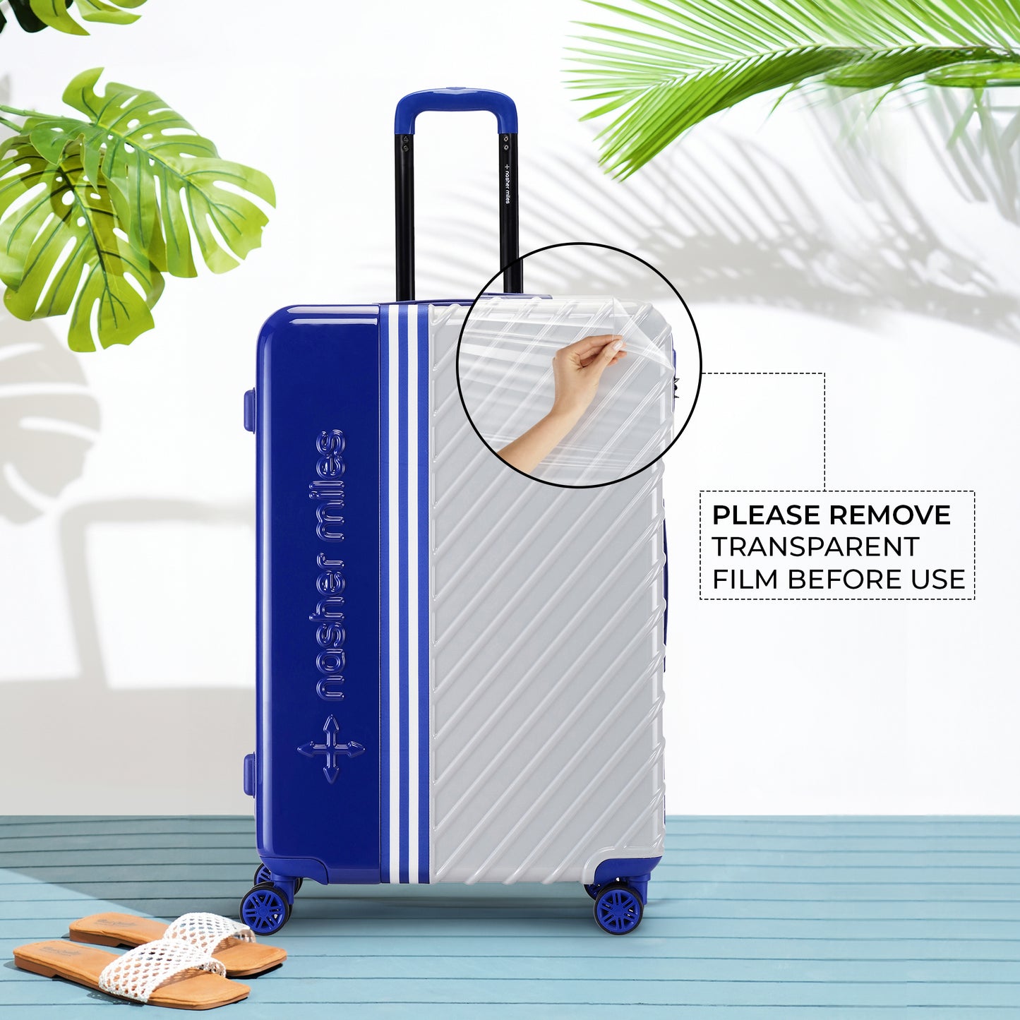 Nasher Miles Vegas Hard-Sided Polycarbonate Check-in Luggage Blue&Silver 24 inch |65 Trolley Bag