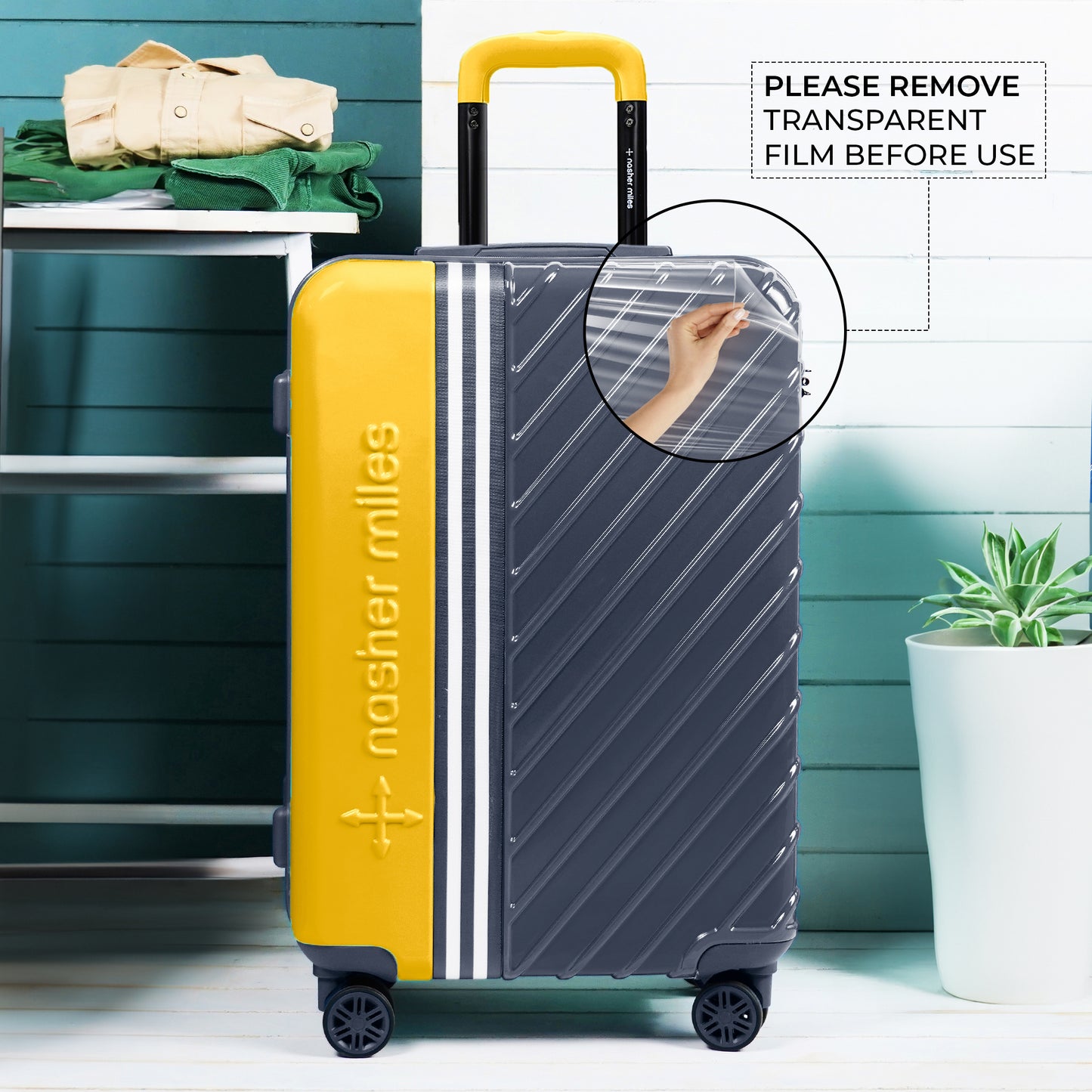 Nasher Miles Vegas Hard-Sided Polycarbonate Check-in Luggage Yellow&Grey 28 inch |75 Trolley Bag