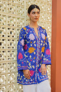 Kashmiri Aari Work Cotton Kurta Jacket – Royal Blue
