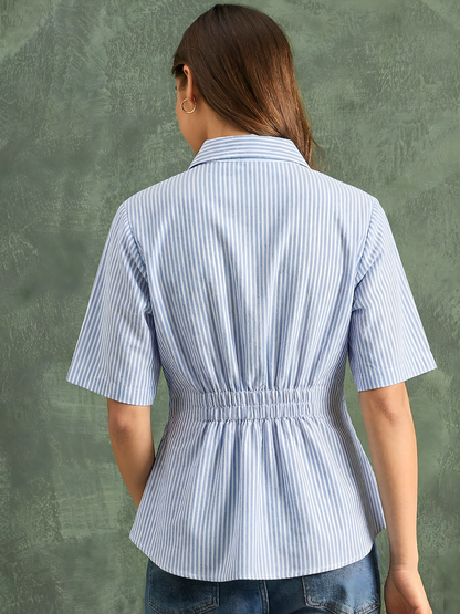 Drop Shoulder Pleated Pure Cotton Shirt